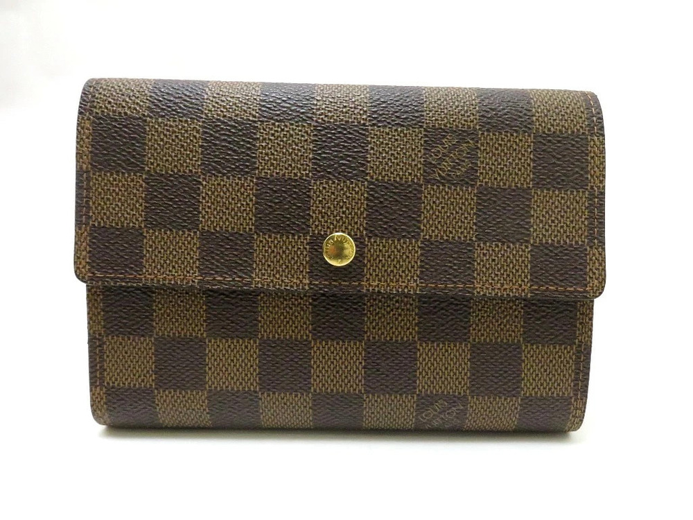 LOUIS VUITTON Tri fold Wallet Portefeuille Tresor Etui Papier Damier Ebene Brown